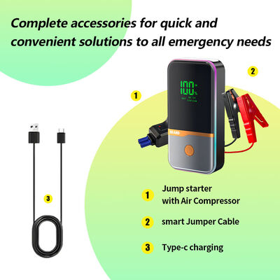 Smart 12V Jump Starter with 600A Peak Current 30000mAh Battery and LED Emergency Light for Vehicles