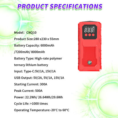 12V Compact Car Jump Starter Power Bank 500A Emergency Battery Booster with LED Flashlight