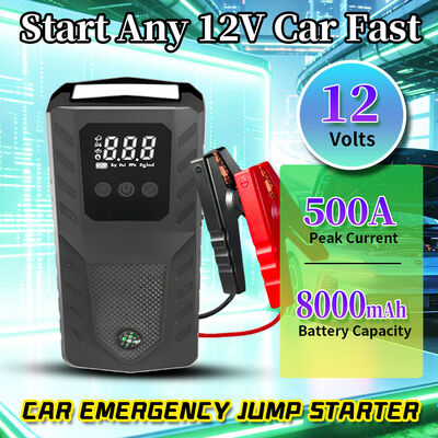 Vehicle Jump Starter Power Bank with Emergency Light, 12V Battery Booster, 500A Peak Output