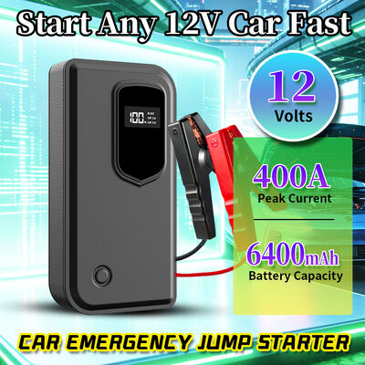 Compact 12V Car Emergency Jump Starter 6400mAh Lithium Booster with LED Flashlight & Power Bank