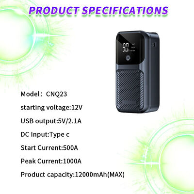 Portable 12000mAh Jump Starter 12V with 1000A Peak & Type-C Charging