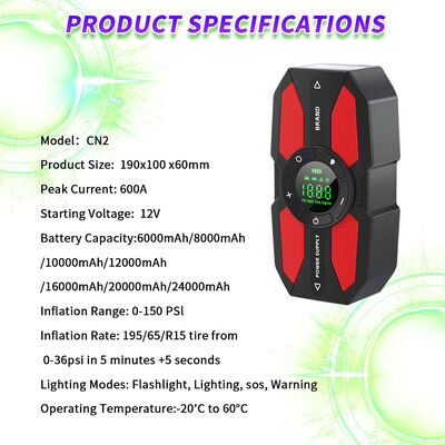 600A Peak Current 12V Multi Functional Jump Starter with 150PSI Air Compressor and Digital Display