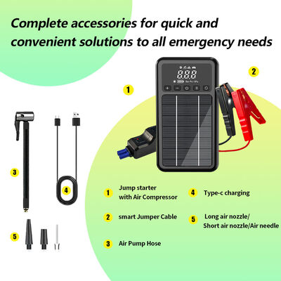 Solar 1000A Peak Current Multi-Function Jump Starter with 150PSI Air Compressor and High-Rate Polymer Ternary Lithium Battery