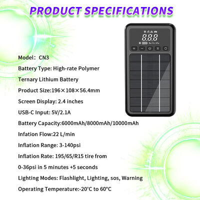 Solar 1000A Peak Current Multi-Function Jump Starter with 150PSI Air Compressor and High-Rate Polymer Ternary Lithium Battery