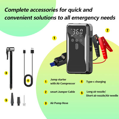 1000A Peak 12V Multi-Function Jump Starter with 150PSI Digital Air Compressor for Emergency Vehicle Starting and Tire Inflation