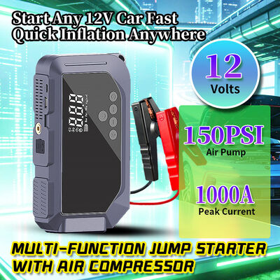 Portable Multi-Purpose Jump Starter with 1000A Peak Current 150PSI Digital Air Compressor and High-Rate Polymer Lithium Battery