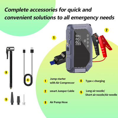 Portable Multi-Purpose Jump Starter with 1000A Peak Current 150PSI Digital Air Compressor and High-Rate Polymer Lithium Battery