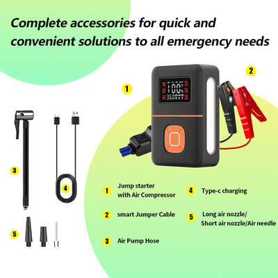 2400A Output Multi Functional Jump Starter with Tire Inflator and Built-In Emergency Lamp