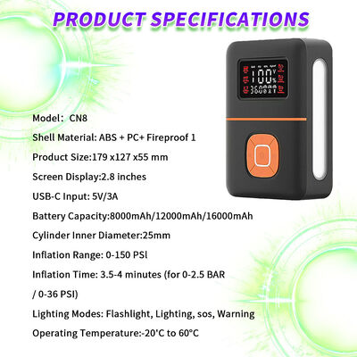 2400A Output Multi Functional Jump Starter with Tire Inflator and Built-In Emergency Lamp