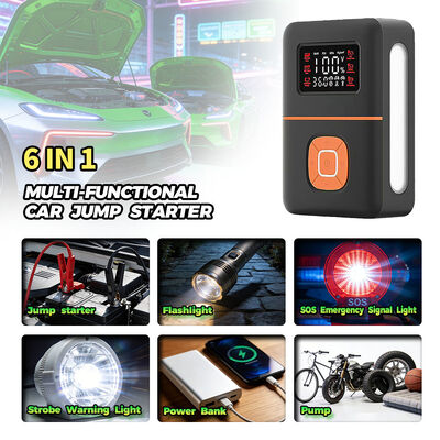 2400A Output Multi Functional Jump Starter with Tire Inflator and Built-In Emergency Lamp