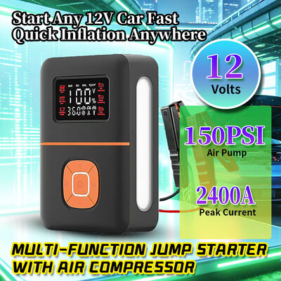 2400A Output Multi Functional Jump Starter with Tire Inflator and Built-In Emergency Lamp