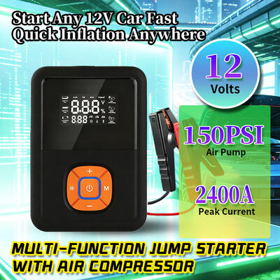 6-In-1 Multi-Function 2400A Peak Current Vehicle Jump Starter With 150 PSI Smart Inflator