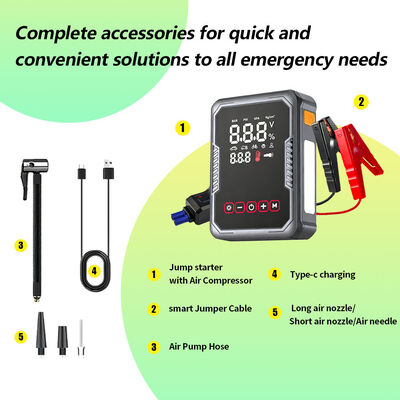 2400A Peak Current Multi Functional Jump Starter with 150 PSI Air Compressor and 8000mAh Battery Capacity