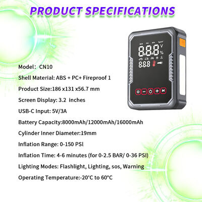 2400A Peak Current Multi Functional Jump Starter with 150 PSI Air Compressor and 8000mAh Battery Capacity