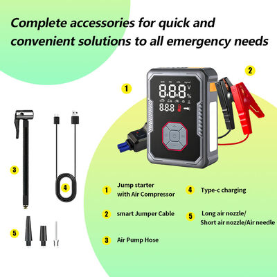 Upgraded 2025 2400A Peak Current Multi Functional Jump Starter Pack With Built-In Tire Inflator And 3.2 Inch LCD Screen