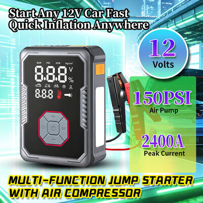 Upgraded 2025 2400A Peak Current Multi Functional Jump Starter Pack With Built-In Tire Inflator And 3.2 Inch LCD Screen