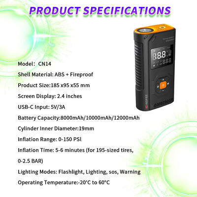 12000mAh Multi Functional Jump Starter with Built-In Tire Pump and LED Flashlight for Emergency Car Starting