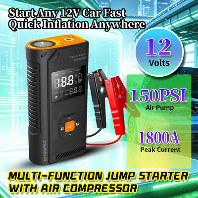 12000mAh Multi Functional Jump Starter with Built-In Tire Pump and LED Flashlight for Emergency Car Starting