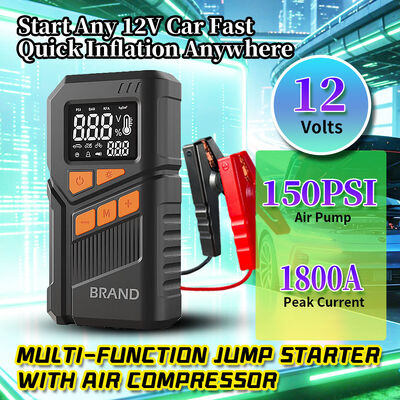 6-Function 1800A Peak Current Portable Battery Booster with 150PSI Air Pump for 12V Gas Vehicles