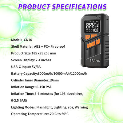 6-Function 1800A Peak Current Portable Battery Booster with 150PSI Air Pump for 12V Gas Vehicles