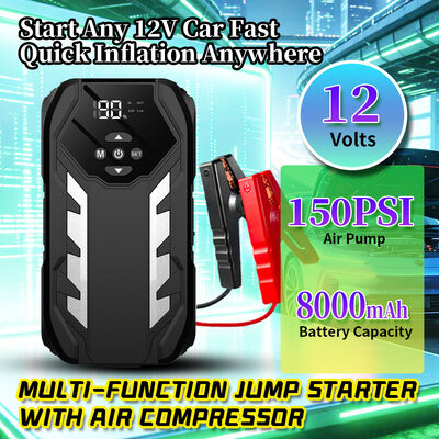 8000mAh Battery Capacity 12V Output Multi Functional Jump Starter with 150PSI Air Compressor for Emergency Vehicle Charging