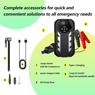 8000mAh Battery Capacity 12V Output Multi Functional Jump Starter with 150PSI Air Compressor for Emergency Vehicle Charging