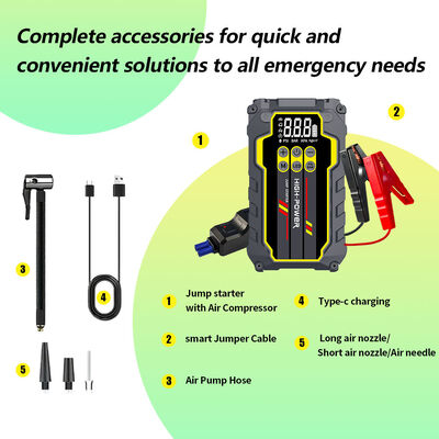 8000mAh 12V Multi Functional Jump Starter with Built-In Tire Pump and 600A Peak Current