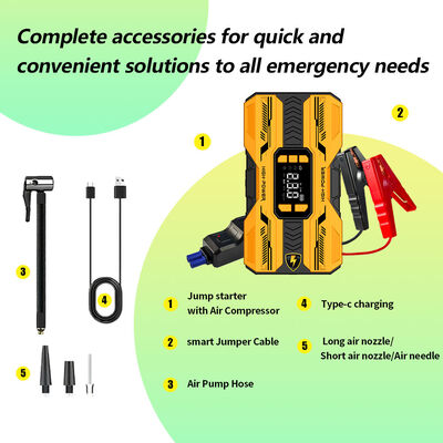 8000mAh Multi Functional Jump Starter with 150 PSI Air Compressor and 600A Peak Current for Emergency Vehicle Starting