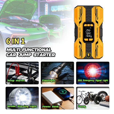 8000mAh Multi Functional Jump Starter with 150 PSI Air Compressor and 600A Peak Current for Emergency Vehicle Starting