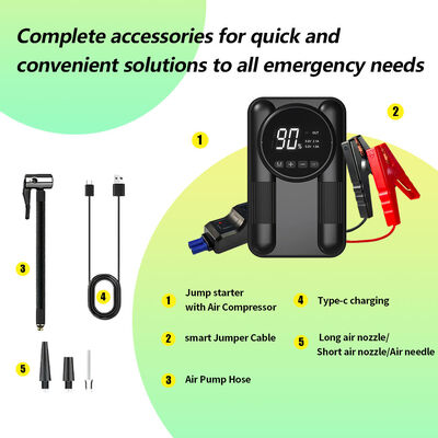Portable Multi Functional Jump Starter with 8000mAh Battery Capacity 150 PSI Air Compressor and 1000A-1200A Peak Current