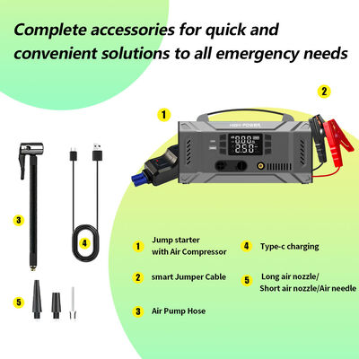 10000mAh 1000A Peak Current Jump Starter Power Station with 150 PSI Air Compressor for Emergency Vehicle Starting