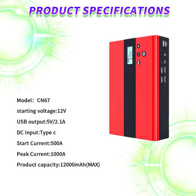 12000mAh 1000A Peak Current Multi Functional Jump Starter with 150 PSI Air Compressor and USB Charging