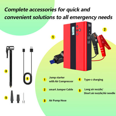 12000mAh 1000A Peak Current Multi Functional Jump Starter with 150 PSI Air Compressor and USB Charging