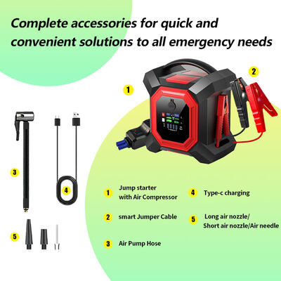 Portable 24V Jump Starter with 64000mAh Battery 2000A Peak Current and 150PSI Air Compressor