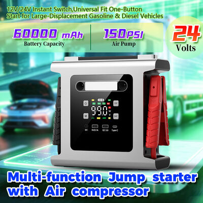 Heavy-Duty 12V/24V Dual Voltage Jump Starter with Built-In Air Pump and 64000mAh Capacity for Cars and Trucks