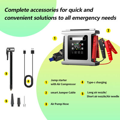 Heavy-Duty 12V/24V Dual Voltage Jump Starter with Built-In Air Pump and 64000mAh Capacity for Cars and Trucks