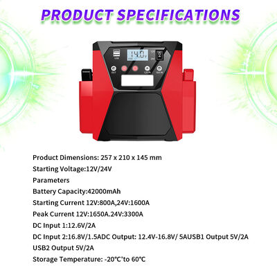 64000mAh Dual Voltage 24V Jump Starter with Built-In Tire Pump for Cars and Trucks
