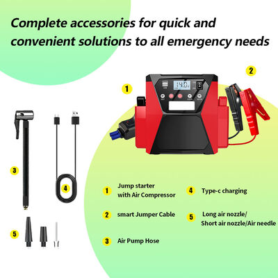 64000mAh Dual Voltage 24V Jump Starter with Built-In Tire Pump for Cars and Trucks