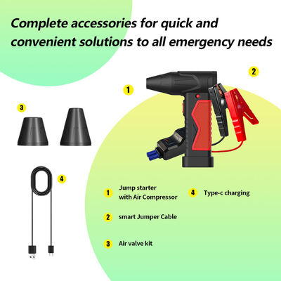 12000mAh Multi Functional Jump Starter with Built-In Air Compressor and Flame-Retardant ABS + PC Housing