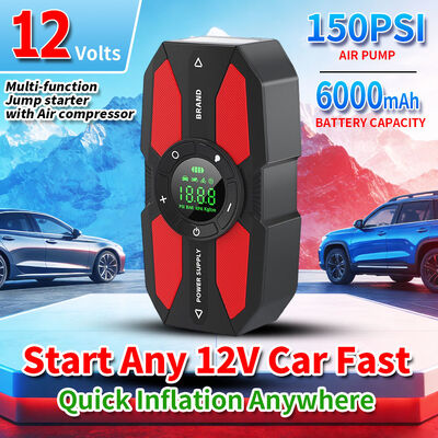 Rechargeable 12V Jump Starter with 600A Peak Current 150PSI Digital Air Compressor and Built-in LED Torch