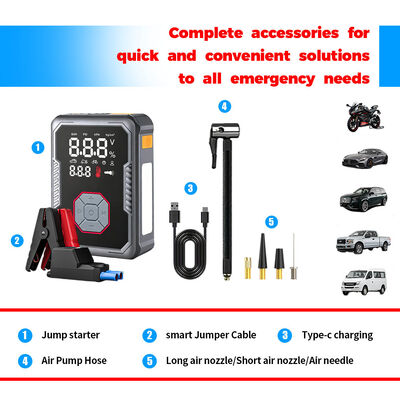2400A Peak Current Multi Functional Jump Starter with 150PSI Digital Air Compressor and 16000mAh Battery Capacity