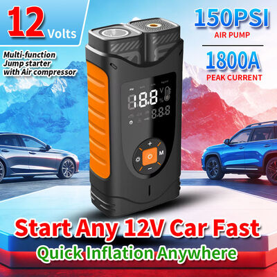 Compact 8000mAh Battery Jump Starter with 150 PSI Tire Inflator and LCD Digital Display