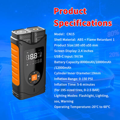 Compact 8000mAh Battery Jump Starter with 150 PSI Tire Inflator and LCD Digital Display