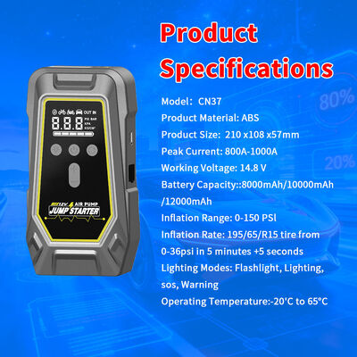 Compact 12V Dual-Start Jump Starter with 12000mAh High-Density Lithium Battery Built-in LED Torch and Over-current Protection