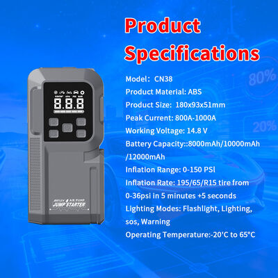 12000mAh Battery Multi-Function Jump Starter with 150 PSI Air Compressor and LED Emergency Light