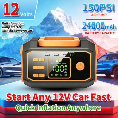 24000mAh Multi-Function Jump Starter with 150 PSI Air Compressor and 600A Peak Current for Emergency Vehicle Charging