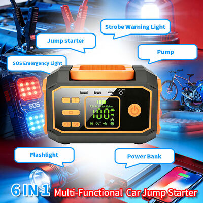 24000mAh Multi-Function Jump Starter with 150 PSI Air Compressor and 600A Peak Current for Emergency Vehicle Charging