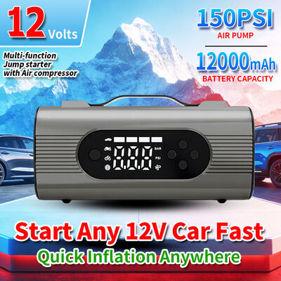 Heavy-Duty 12000mAh Battery Jump Starter with 150 PSI Air Compressor and 1000A Peak Current for Emergency Vehicle Charging