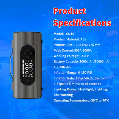 Heavy-Duty 12000mAh Battery Jump Starter with 150 PSI Air Compressor and 1000A Peak Current for Emergency Vehicle Charging