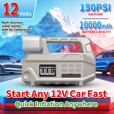 10000mAh Battery Jump Starter with 150 PSI Air Compressor and 2000 Lumens Flashlight for Emergency Vehicle Charging